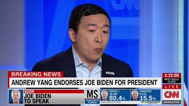CNN选情直播截图,杨安泽表示支持拜登