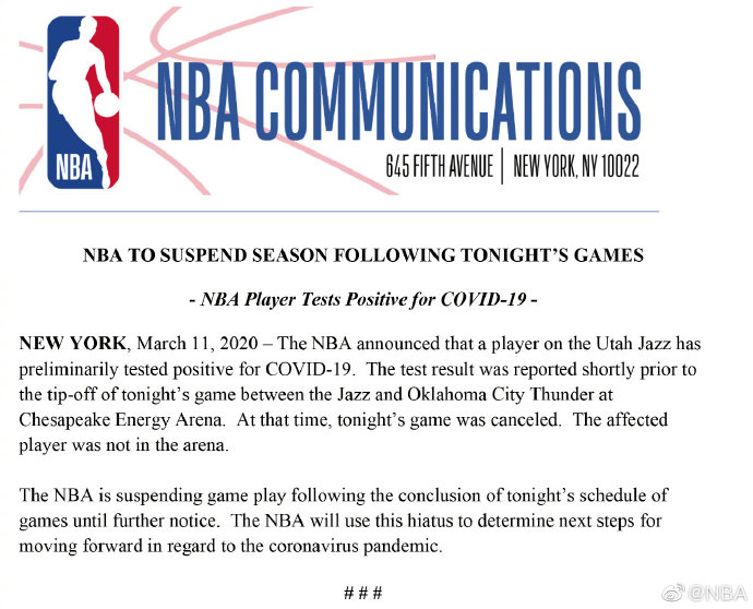 NBA无限期停摆！疫情之下，国际体坛将何去何从？