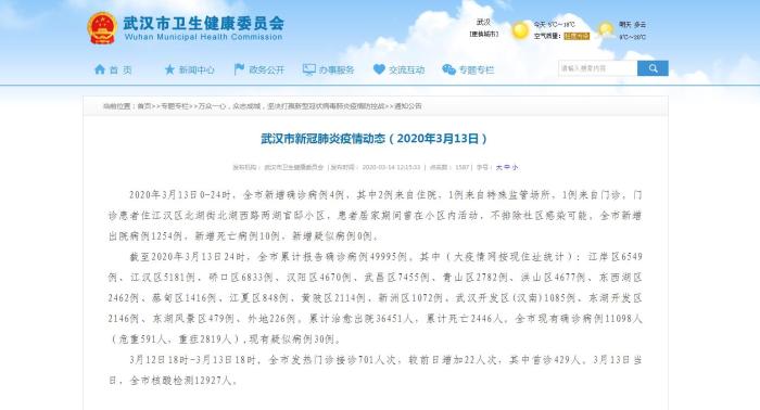 武汉市卫生康健委员会官方网站截图