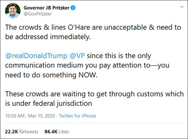 伊利诺伊州长普里茨克推特截图
