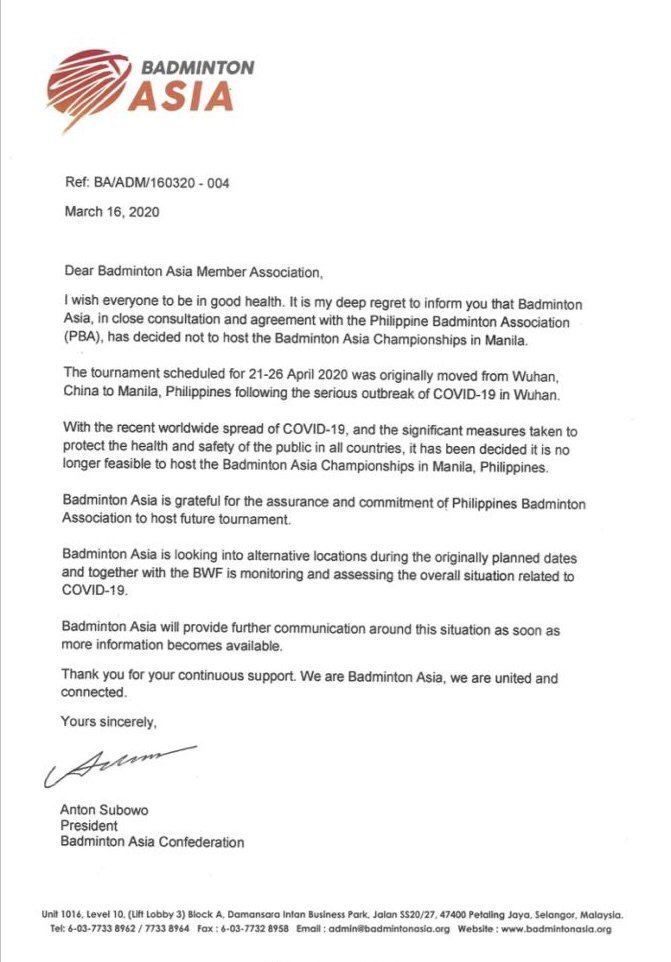 亚羽联再度推迟亚锦赛，中国澳门有意承办