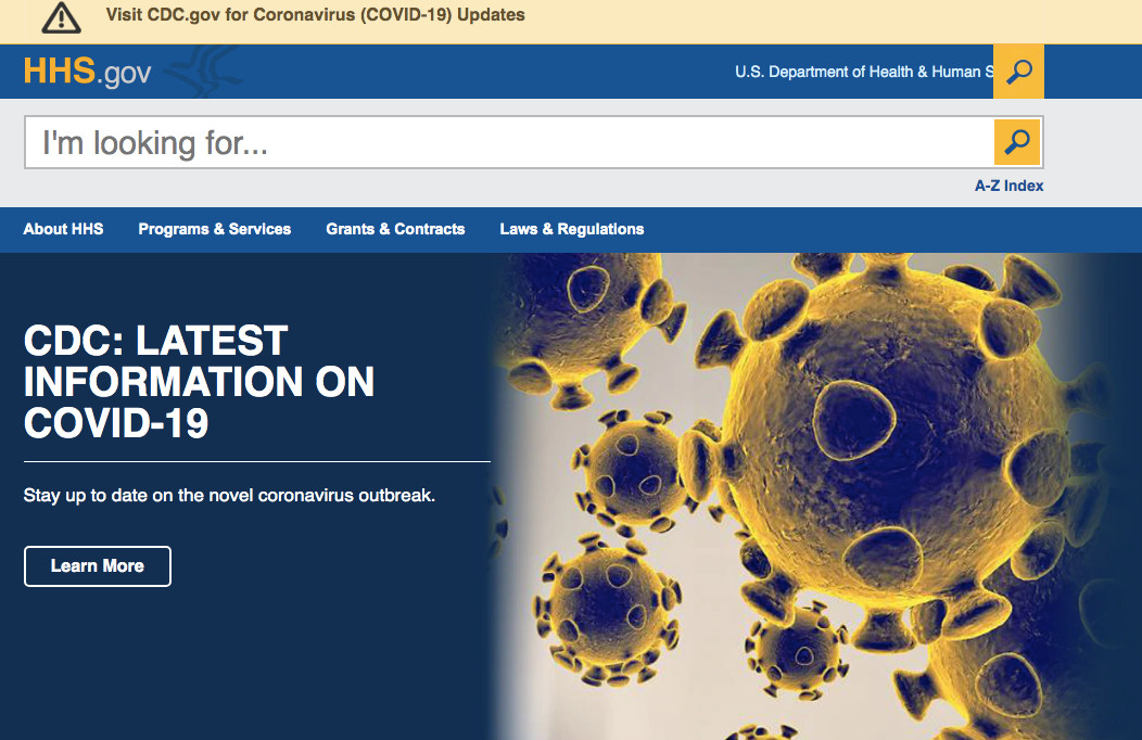 美国公共卫生与服务部网站首页。屏幕截图