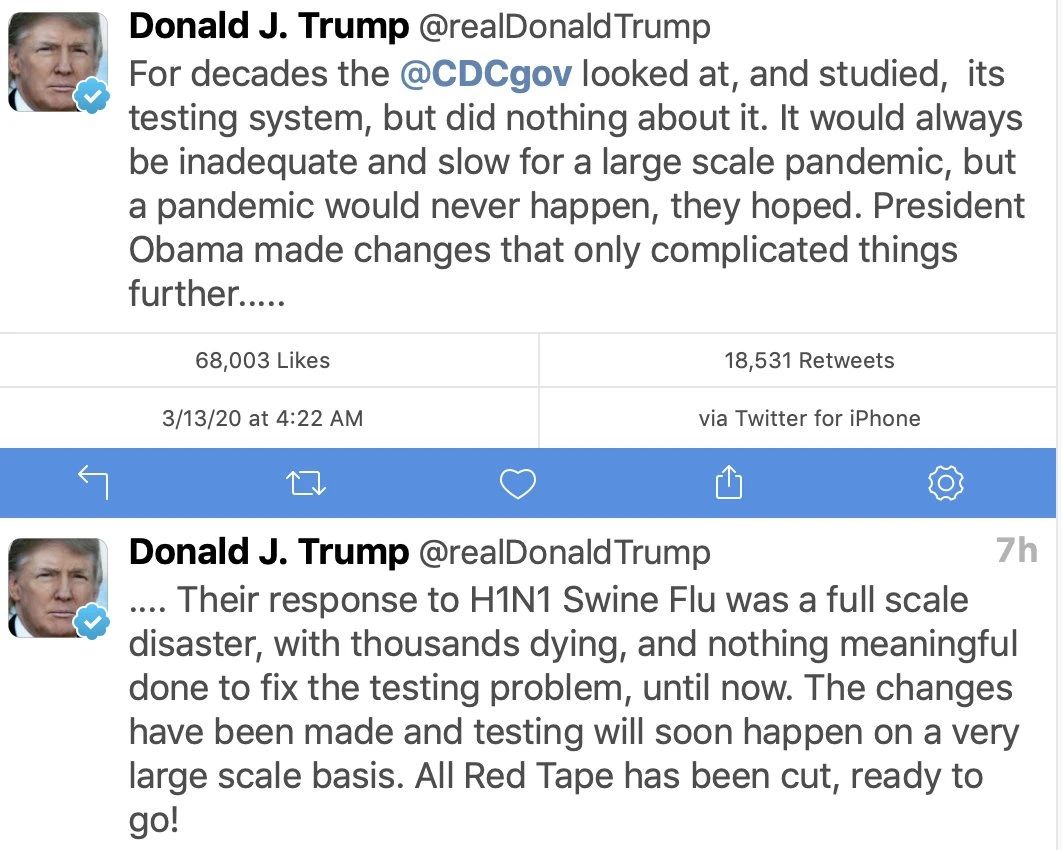 特朗普发推特批判CDC。推特截图