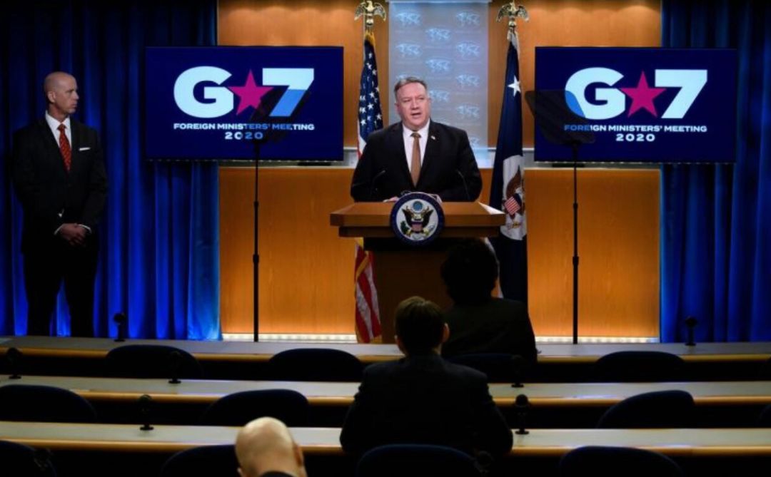  ▲蓬佩奥在G7外长视频会议上提议将新冠病毒称为“武汉病毒”。（法新社）