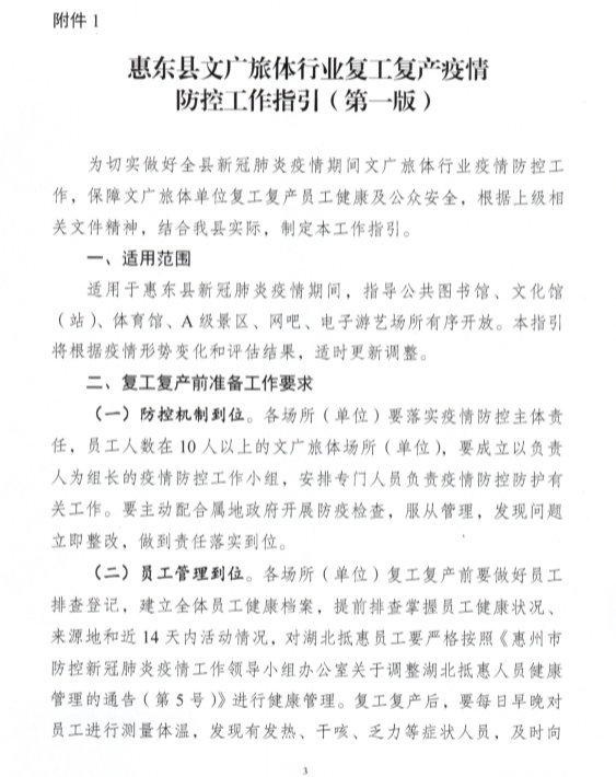 明起,惠东体育馆、A级景区、网吧等将逐步开放