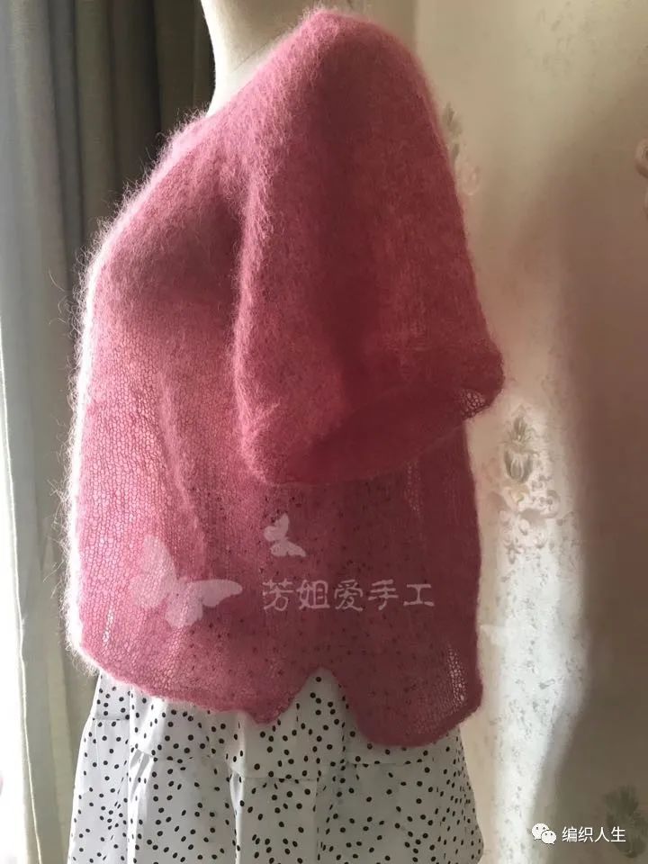 仙气飘飘:仙气女士棒针短袖马海毛套衫(有编织说明)