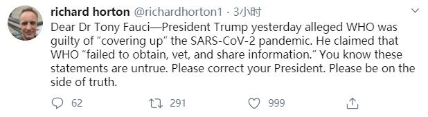 《柳叶刀》主编谈特朗普断供世卫：对全人类的