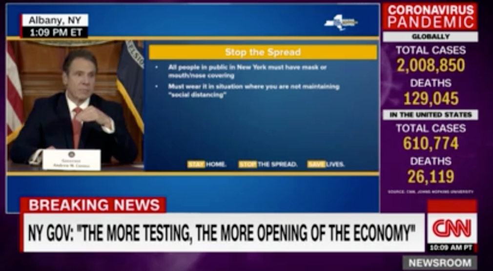 科莫在疫情简报会上的讲话。CNN视频截图