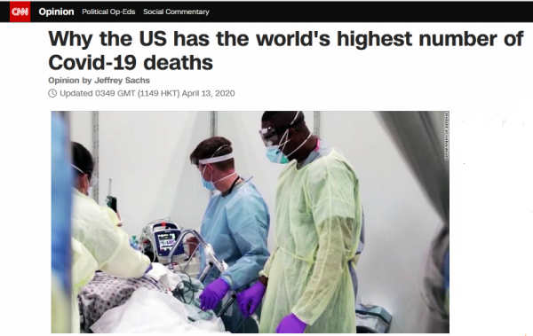 CNN4月13日刊文《为什么美国新冠疫情死亡人数全球第一》
