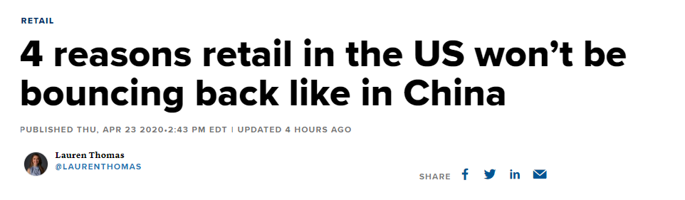 美国零售业无法像中国一样反弹,美媒列举四大