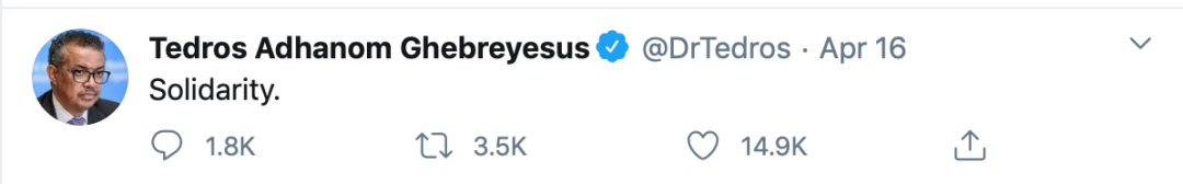 世卫组织总干事连发“一字推文”