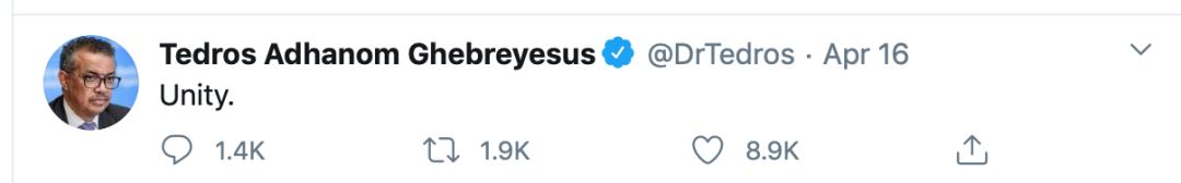 世卫组织总干事连发“一字推文”