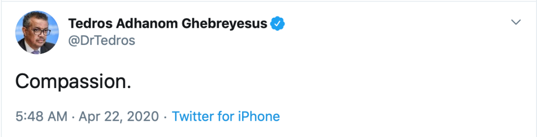 世卫组织总干事连发“一字推文”