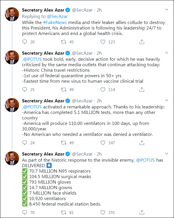 美卫生部长求生欲满满：连发4条推特评论大赞特