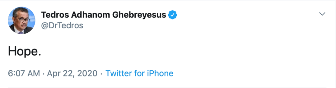 世卫组织总干事连发“一字推文”