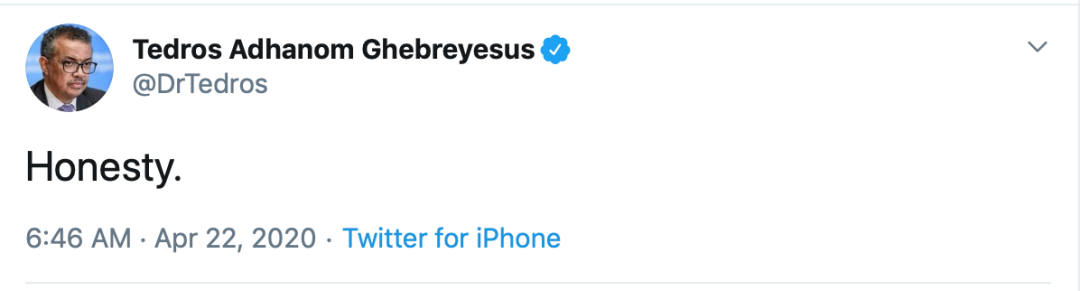 世卫组织总干事连发“一字推文”