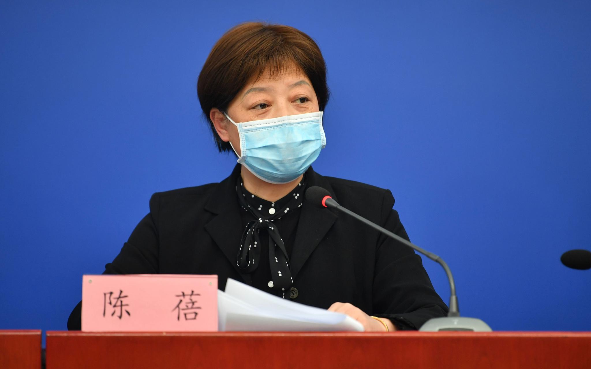 发布会上,北京市政府副秘书长陈蓓通报介绍返京工作流程情况。摄影/新京报记者 吴江