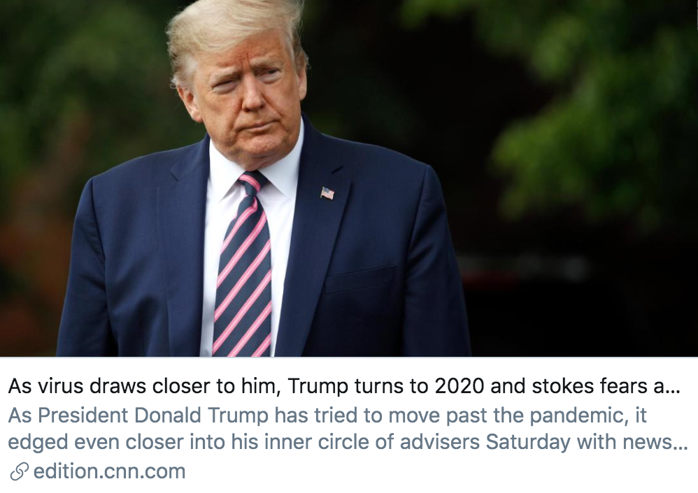 随着新冠病毒的入侵，特朗普开始转向关注2020年总统选举，引发人们对“选民欺诈”的担忧。/ CNN报道截图