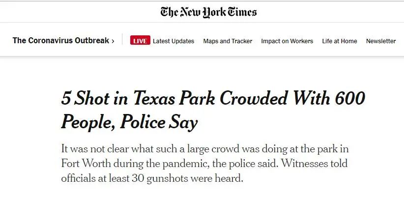 疫情下美国公园突然传出30声枪响 600名民众四散