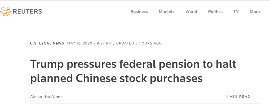 特朗普施压退出中国股市 外媒：加剧中美紧张关