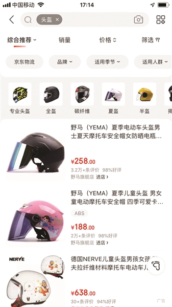 网上头盔的价格。