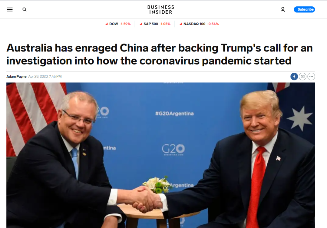 图为澳洲总理莫里森响应特朗普调查中国的号召