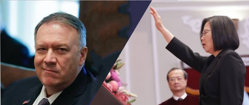左为蓬佩奥(图源:美联社);右为5月20日宣誓就职的蔡英文(图源:台湾“中心社”)