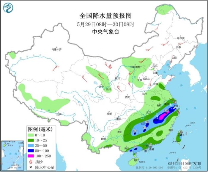 天下降水量预告图(5月29日08时-30日08时)