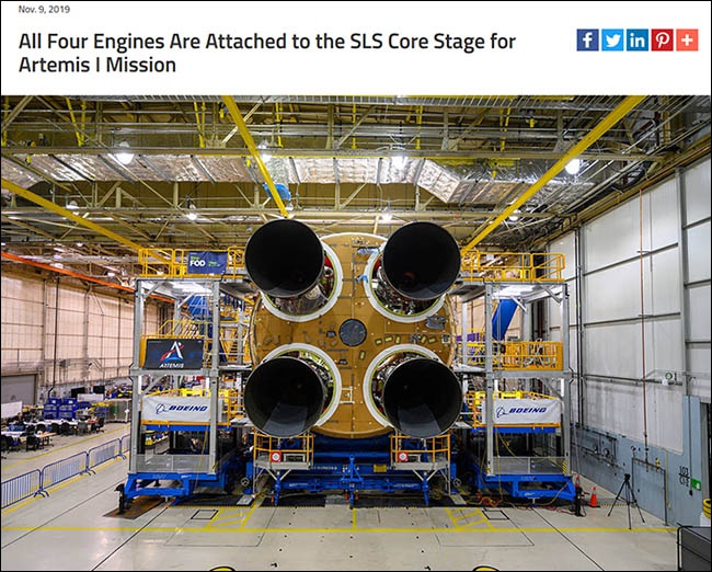 2019年11月发布的“阿尔忒弥斯计划”太空发射系统(SLS)组件照片,NASA官网截图