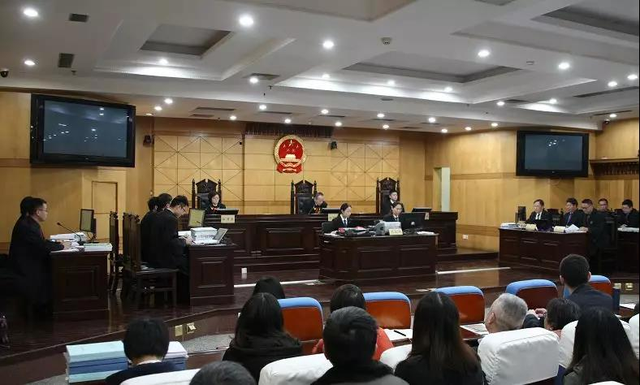 ▲“自然之友”“中国绿发会”与常隆公司、常宇公司、华达公司环境污染民事公益诉讼案二审现场。图片来源:江苏高院