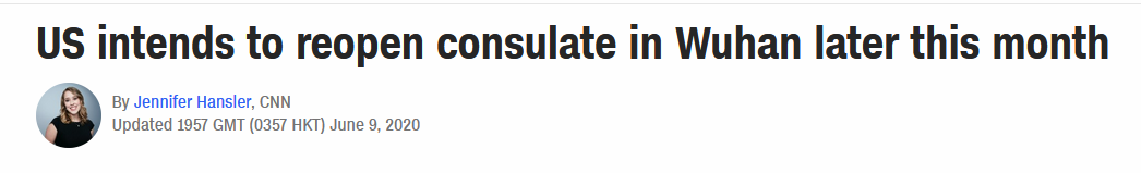 CNN:美国将在月底重启驻武汉领事馆