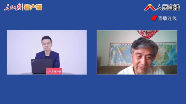 曾光(右)13日接受人民日报客户端谈北京疫情防控相关话题视频截图。