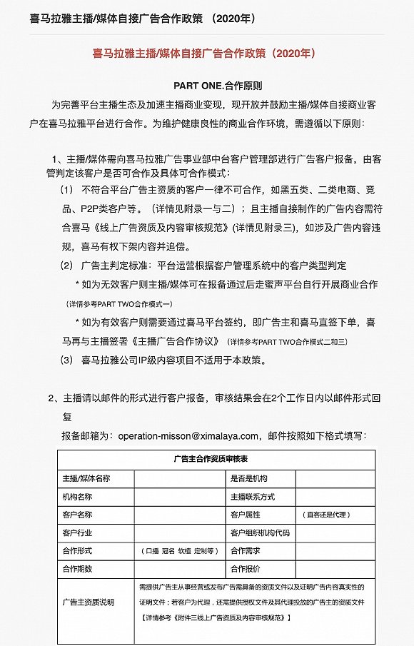 喜马拉雅推出多项强硬广告合作政策 内容创作者
