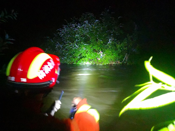 女子被湍急河水冲走后被困树梢 消防横渡紧急救