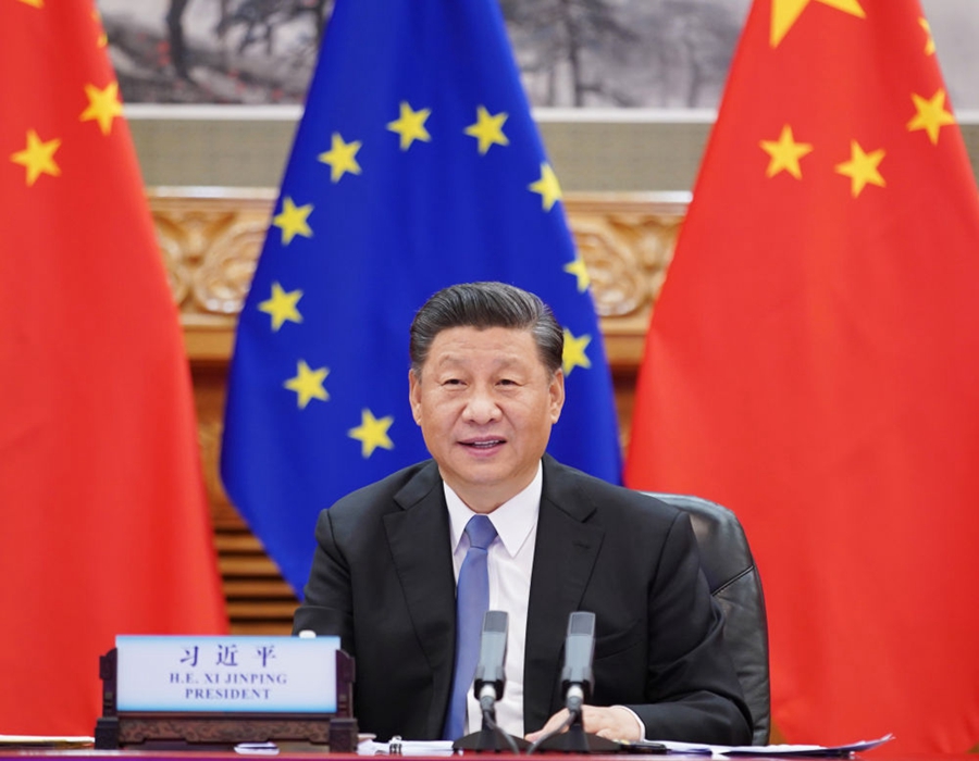 6月22日晚,国度主席习近平在北京以视频方法访问欧洲理事会主席米歇尔和欧盟委员会主席冯德莱恩。新华社记者 王晔 摄