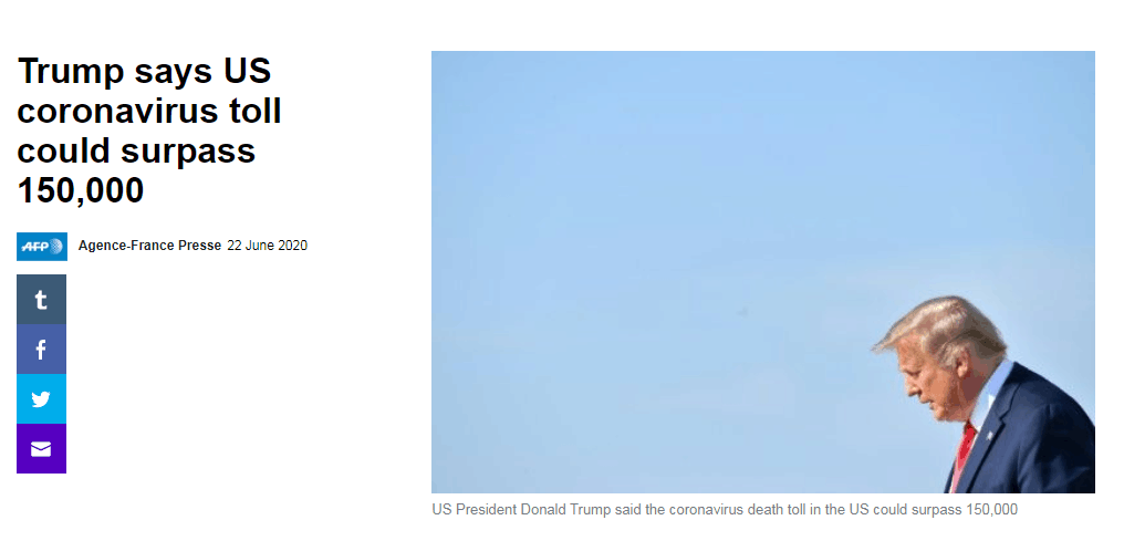 特朗普又改口：新冠可能会死15万人 没准还更多