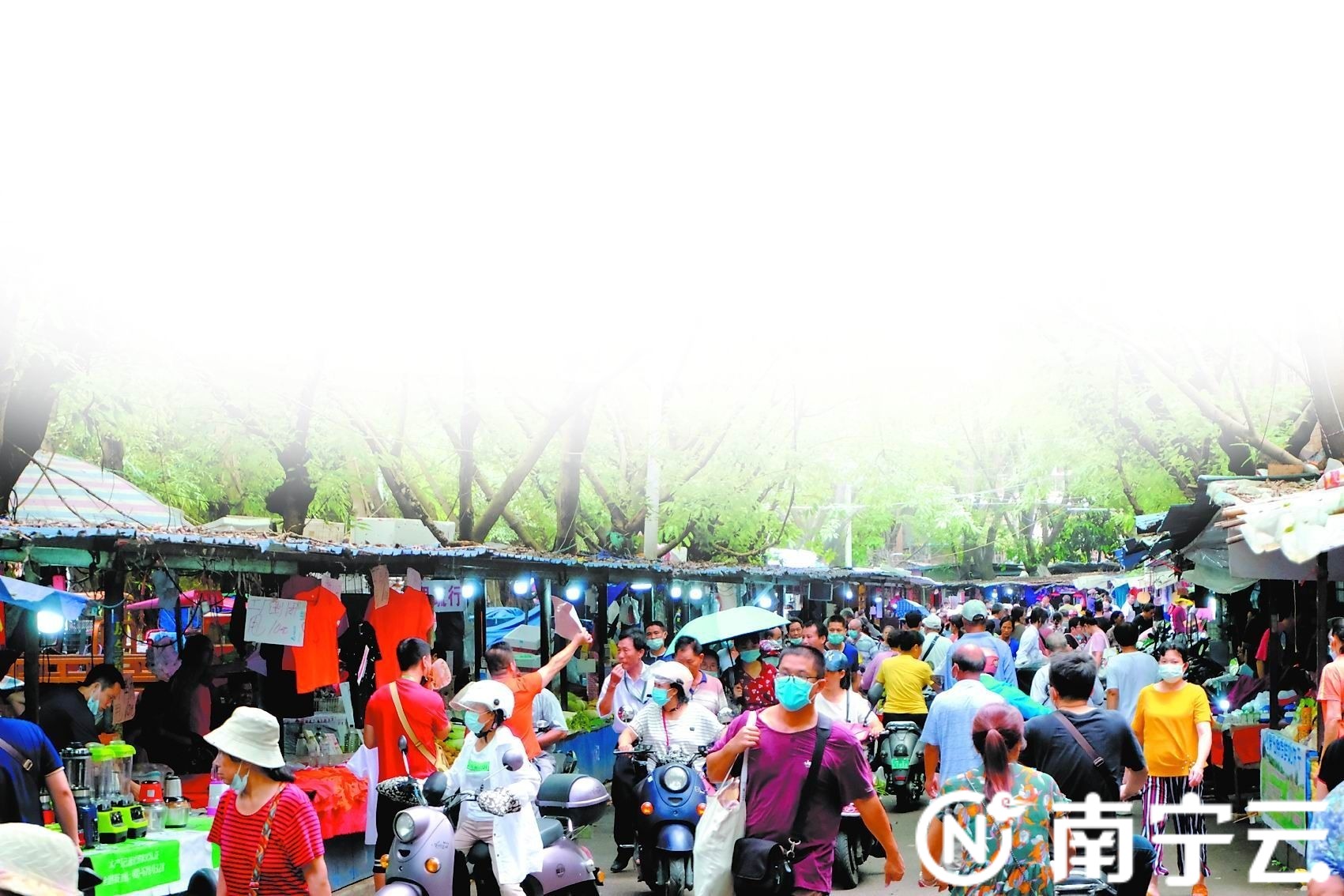 安北下定时定点临时摆卖区人气旺,不少老南宁都爱来这里买菜 。