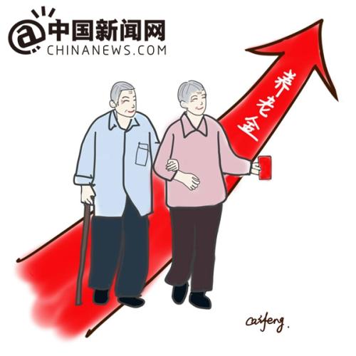 漫画：养老金上调。 作者：王珊珊