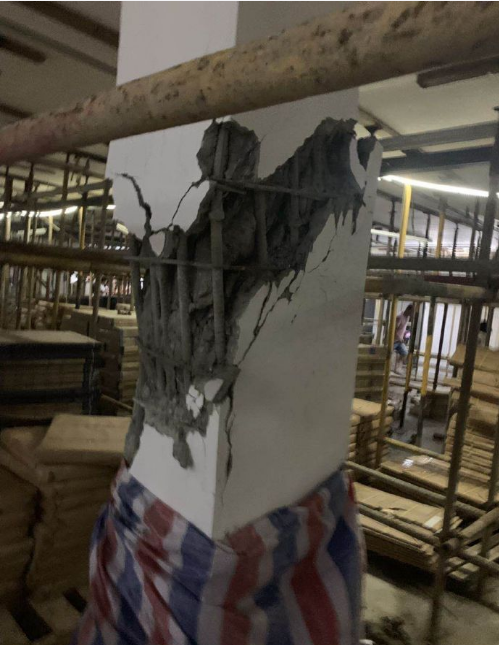 南昌一地下车库40多根承重柱开裂