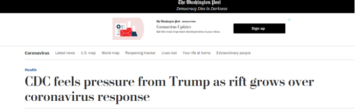  华盛顿邮报：围绕疫情应对矛盾激增，CDC从特朗普那里感受到压力