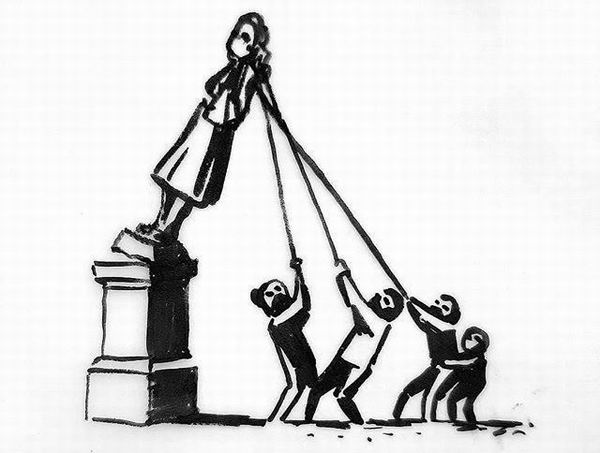 班克斯的家乡布里斯托尔的科尔斯顿雕像被推倒成为“黑命运动”在英国的重要标志之一，2020年6月9日班克斯在社交网络上分享了一件草图，标题为“我们该如何处理布里斯托尔市中心的空基座？”