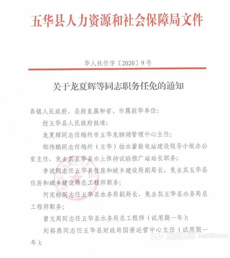 五华最新职务任职何定标任五华县水务局副局长曾文周任水务局总工程师