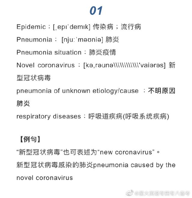 新冠相关的词汇例句英文版