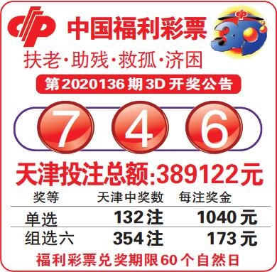 中国福利彩票第2020136期3D开奖公告
