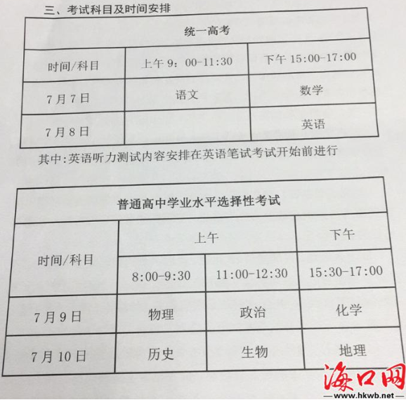 海南省考试局发布考前温馨提示 高考生需注意几个时间节点