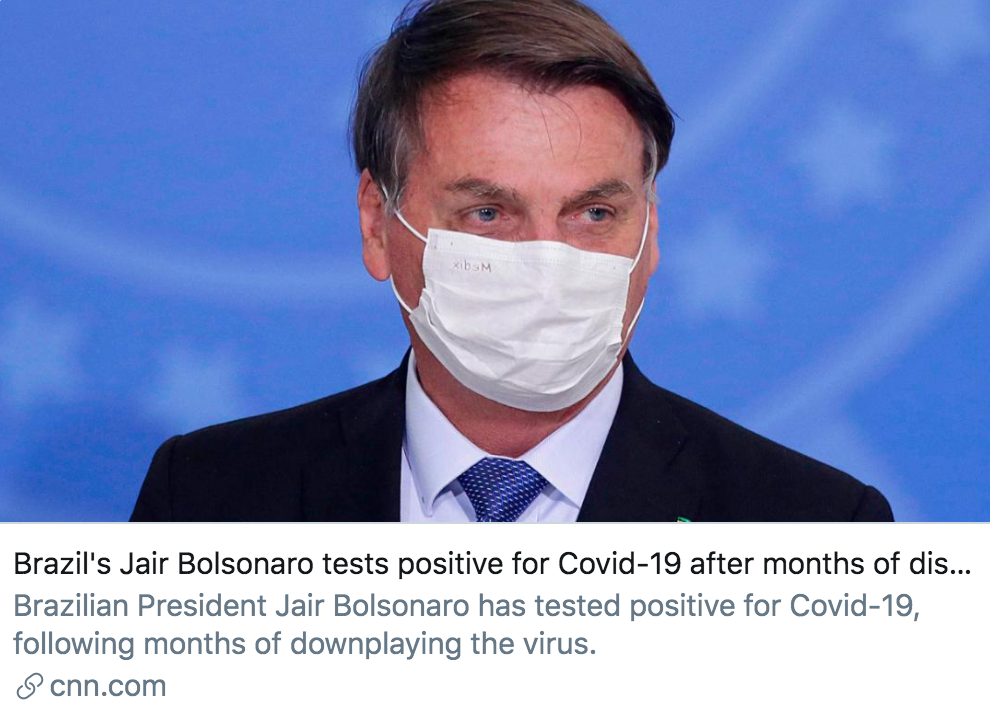 在轻视新冠病毒几个月之后，博索纳罗的病毒检测为阳性。/ CNN报道截图