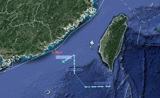 “南海计谋态势感知设计”平台公布的7月8日美军EP-3E侦察机航行门路