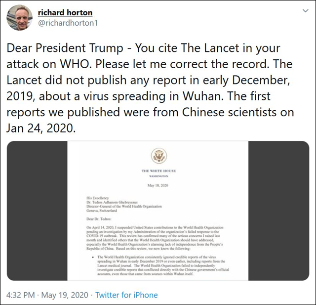 《柳叶刀》主编：中国医务人员值得被无条件感