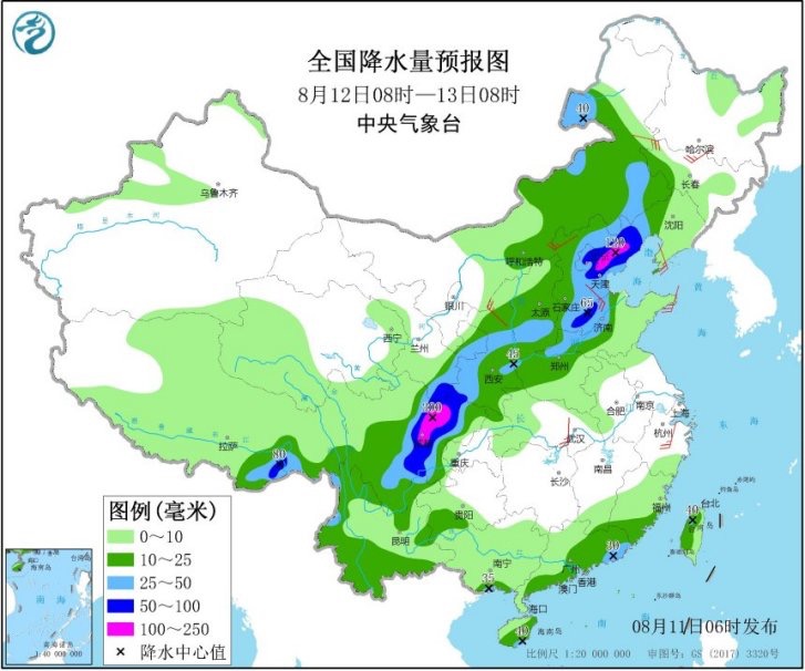 全国降水量预报图。图片来自中央气象台