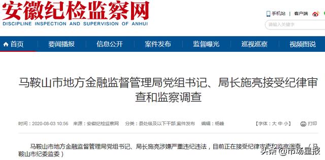 马鞍山市地方金融监督管理局局长施亮被查